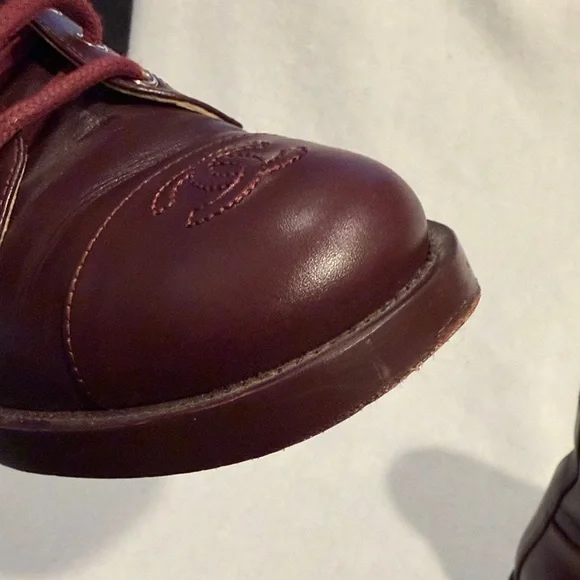 Chanel Burgundy Leather Women's Ankle Boots - Picture 13 of 16